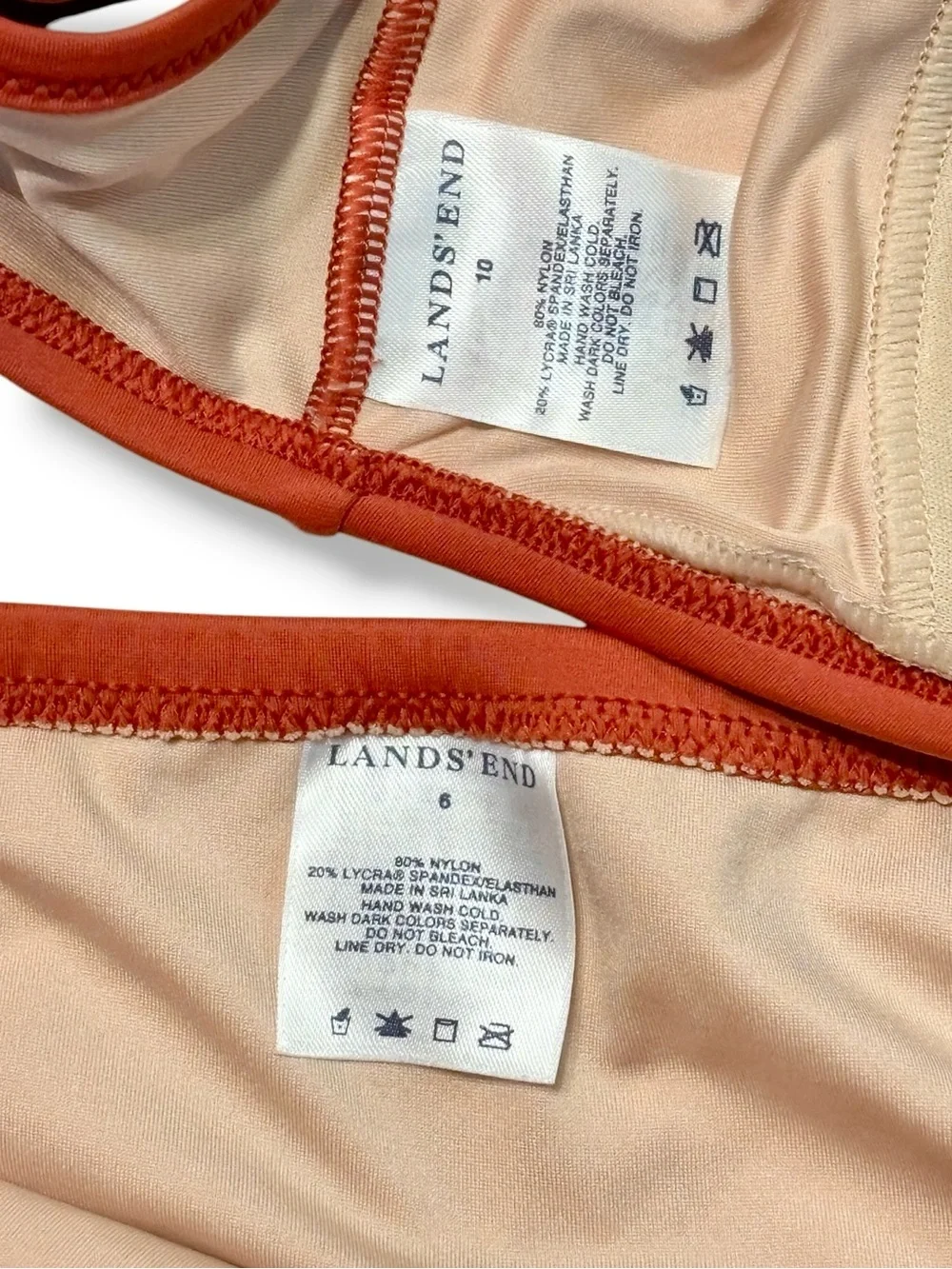 LANDS’ END Orange Bikini Faux Tortoise Link Detail Mixed Sizes Top 10 Bottom 6